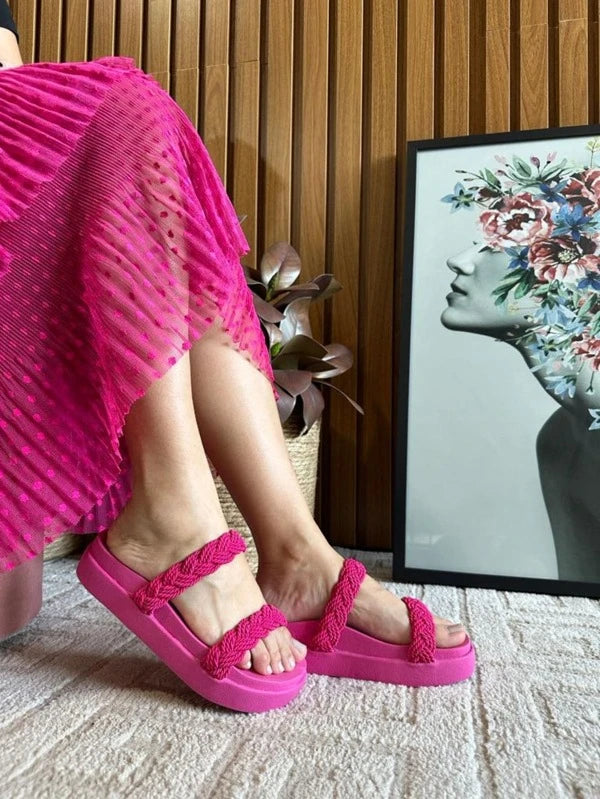 Sandália Rasteirinha Papete Birken BarbiePink Feminina Trança Tendencia Moda