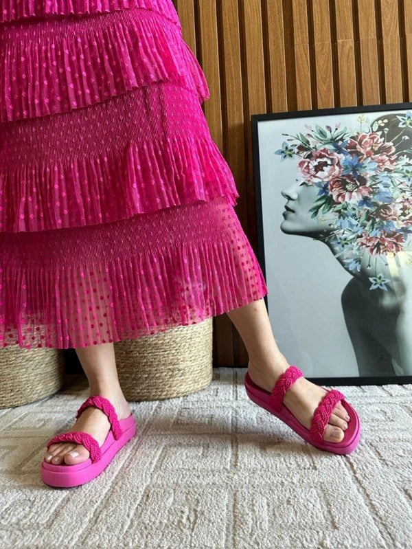 Sandália Rasteirinha Papete Birken BarbiePink Feminina Trança Tendencia Moda