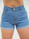 Moderna & Slim - Moda Blogueira Shorts Jeans Cintura Alta Barra Dobrada