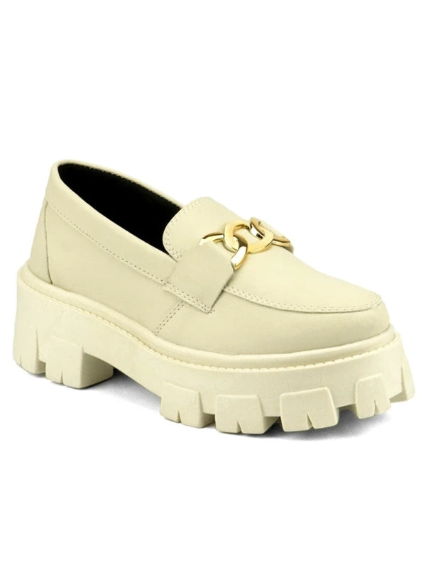 Mocassim Blogueira Feminino Tratorado Com Solado Alto Leve Sapato GuGi Plataforma Com Metal Dourado 403-GG