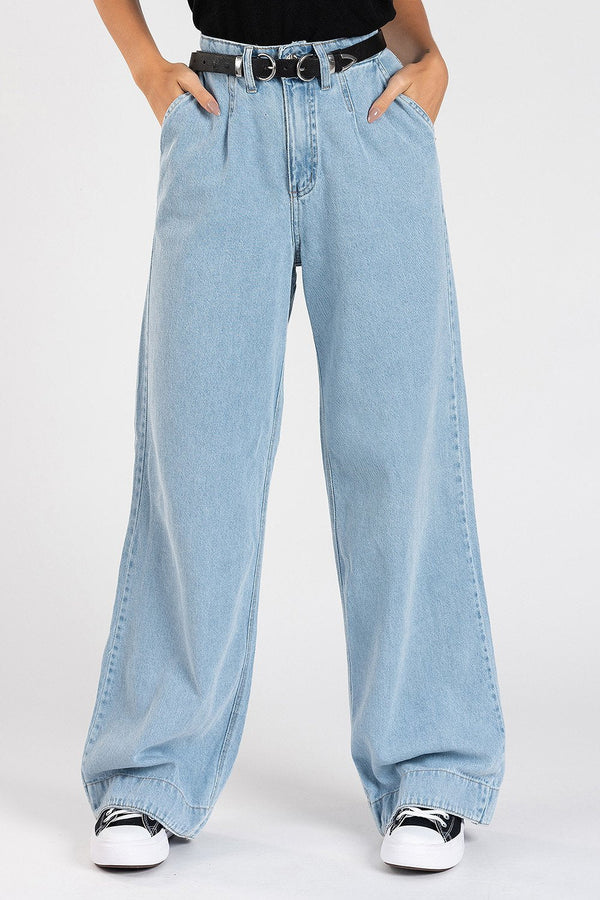 Calça Wide Leg Donna Jeans Claro com cinto